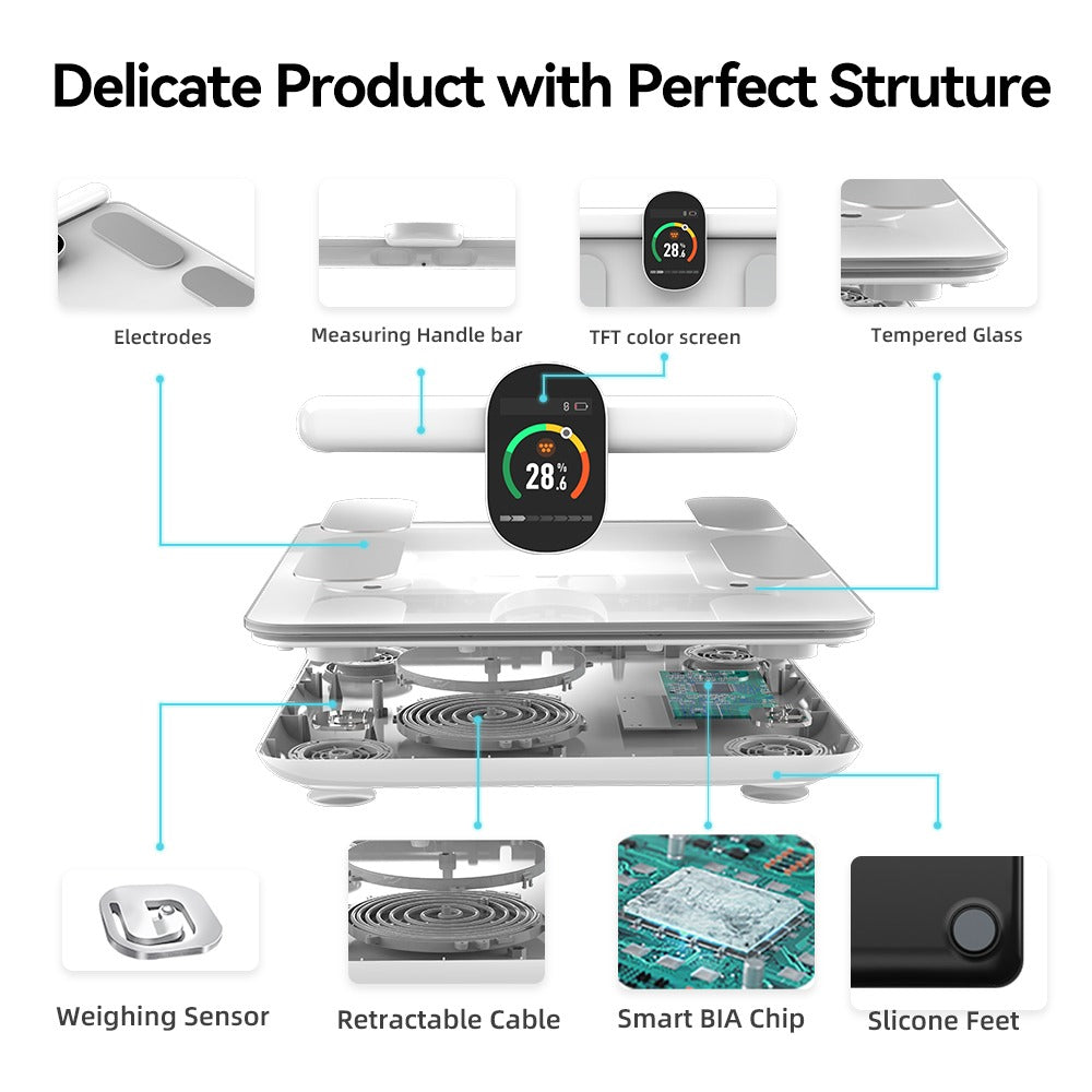 VOTRIX Digital Body Weight Fat Scale, White, 8 Electrode and Bluetooth